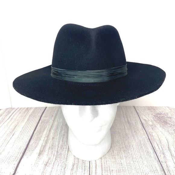 Lack of Color Melodic Fedora‎ Black Wool Rancher Hat M Satin Hatband Wide Brim - Picture 1 of 8